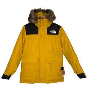 North Face Men’s McMurdo Parka Winter Jacket Marigold Yellow Down Faux Fur M NEW
